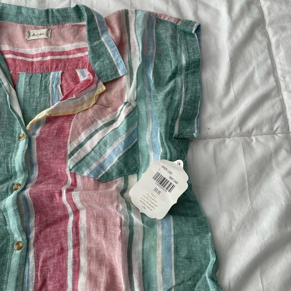 NWT Altar’d State Pink and Blue Lightweight Button Down Shirt - Picture 3 of 7